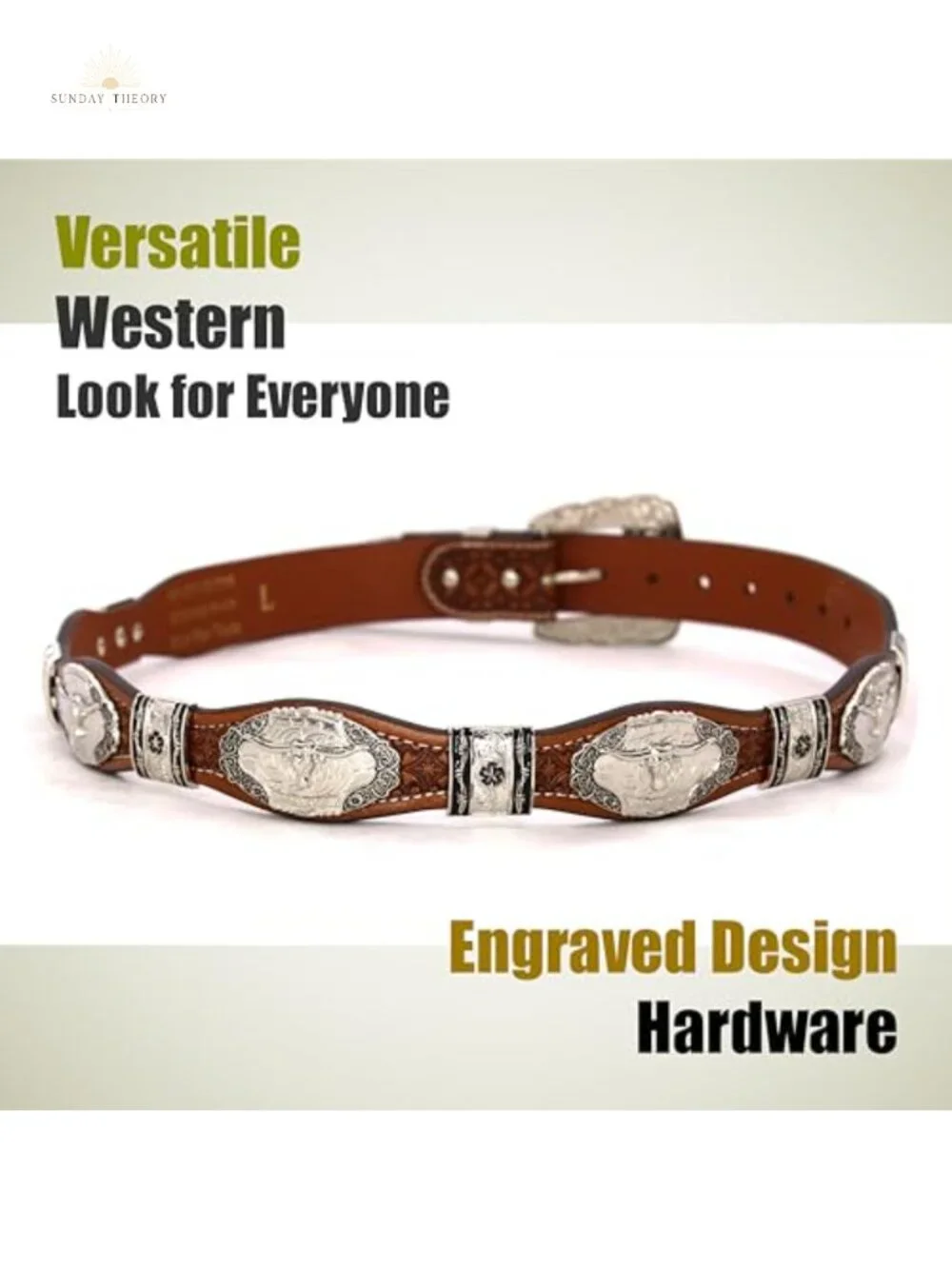 Genuine Leather Concho Belt - Ornate Silver Star Buckle Western